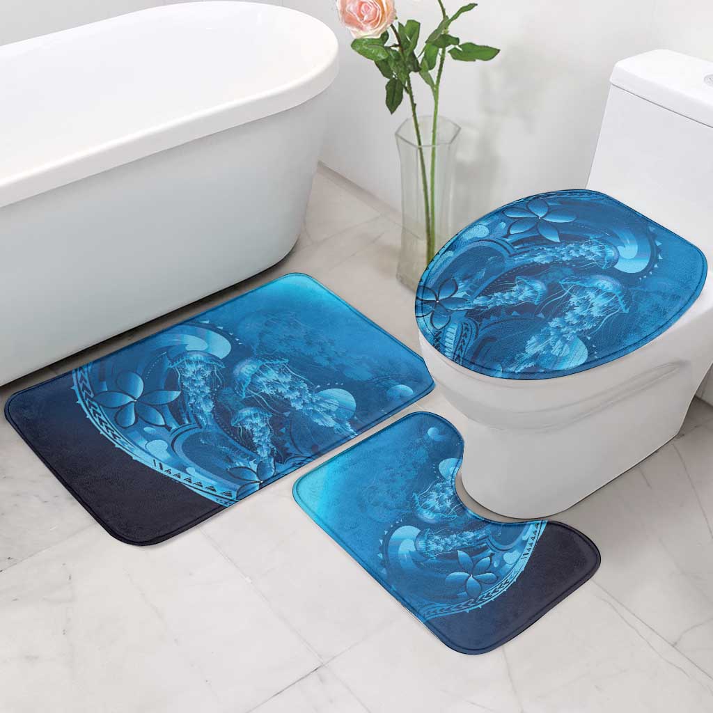 Blue Gradient Polynesia Jellyfish Bathroom Set Plumeria Polynesian Tattoo Glowing Vibes LT14 - Polynesian Pride