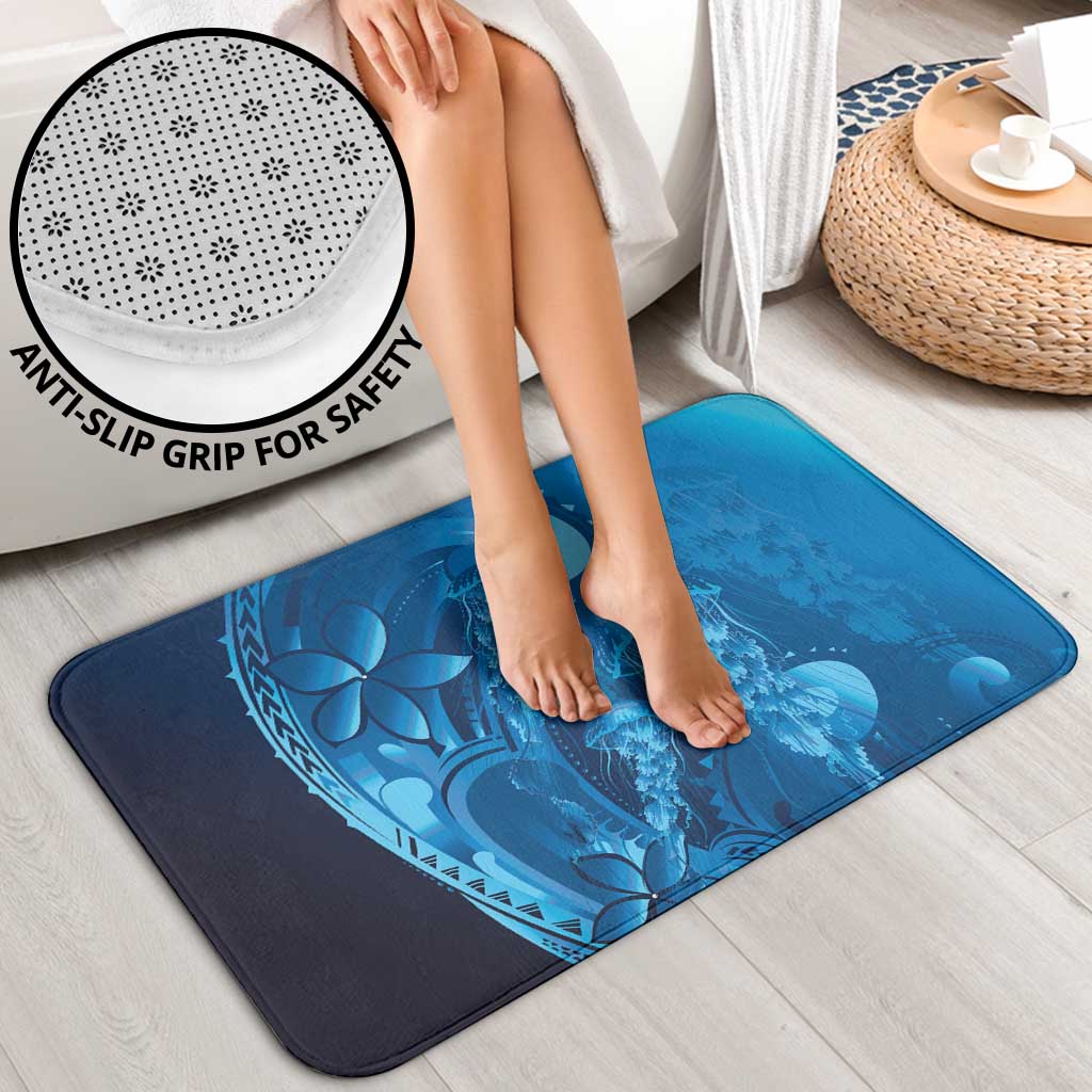 Blue Gradient Polynesia Jellyfish Bathroom Set Plumeria Polynesian Tattoo Glowing Vibes LT14 - Polynesian Pride