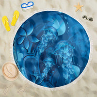 Blue Gradient Polynesia Jellyfish Beach Blanket Plumeria Polynesian Tattoo Glowing Vibes LT14 One Size 150cm Blue - Polynesian Pride