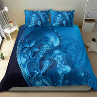Blue Gradient Polynesia Jellyfish Bedding Set Plumeria Polynesian Tattoo Glowing Vibes LT14 - Polynesian Pride