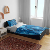 Blue Gradient Polynesia Jellyfish Bedding Set Plumeria Polynesian Tattoo Glowing Vibes LT14 - Polynesian Pride