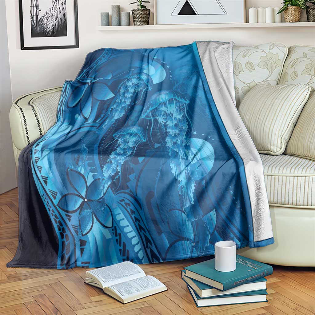 Blue Gradient Polynesia Jellyfish Blanket Plumeria Polynesian Tattoo Glowing Vibes LT14 Blue - Polynesian Pride