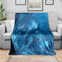 Blue Gradient Polynesia Jellyfish Blanket Plumeria Polynesian Tattoo Glowing Vibes LT14 - Polynesian Pride