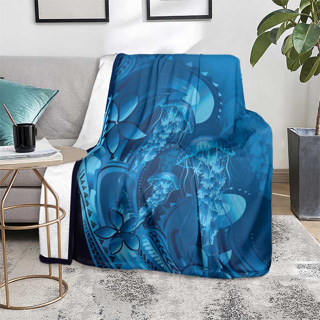 Blue Gradient Polynesia Jellyfish Blanket Plumeria Polynesian Tattoo Glowing Vibes LT14 - Polynesian Pride