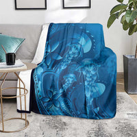 Blue Gradient Polynesia Jellyfish Blanket Plumeria Polynesian Tattoo Glowing Vibes LT14 - Polynesian Pride