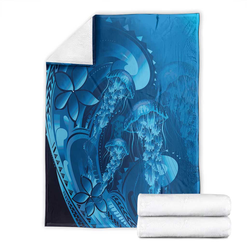 Blue Gradient Polynesia Jellyfish Blanket Plumeria Polynesian Tattoo Glowing Vibes LT14 - Polynesian Pride