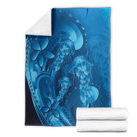 Blue Gradient Polynesia Jellyfish Blanket Plumeria Polynesian Tattoo Glowing Vibes LT14 - Polynesian Pride