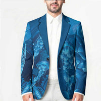 Blue Gradient Polynesia Jellyfish Blazer Plumeria Polynesian Tattoo Glowing Vibes LT14 - Polynesian Pride