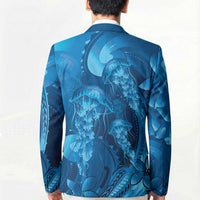 Blue Gradient Polynesia Jellyfish Blazer Plumeria Polynesian Tattoo Glowing Vibes LT14 - Polynesian Pride