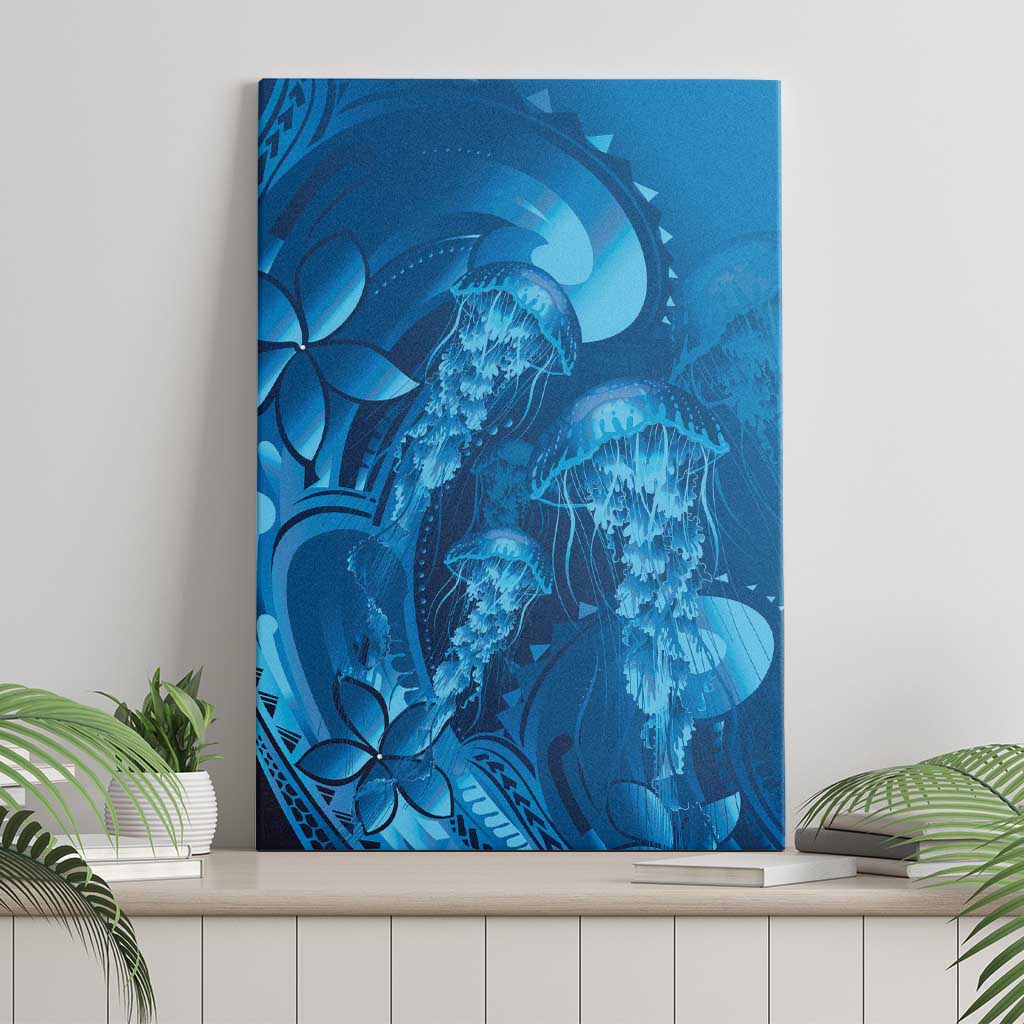 Blue Gradient Polynesia Jellyfish Canvas Wall Art Plumeria Polynesian Tattoo Glowing Vibes LT14 - Polynesian Pride