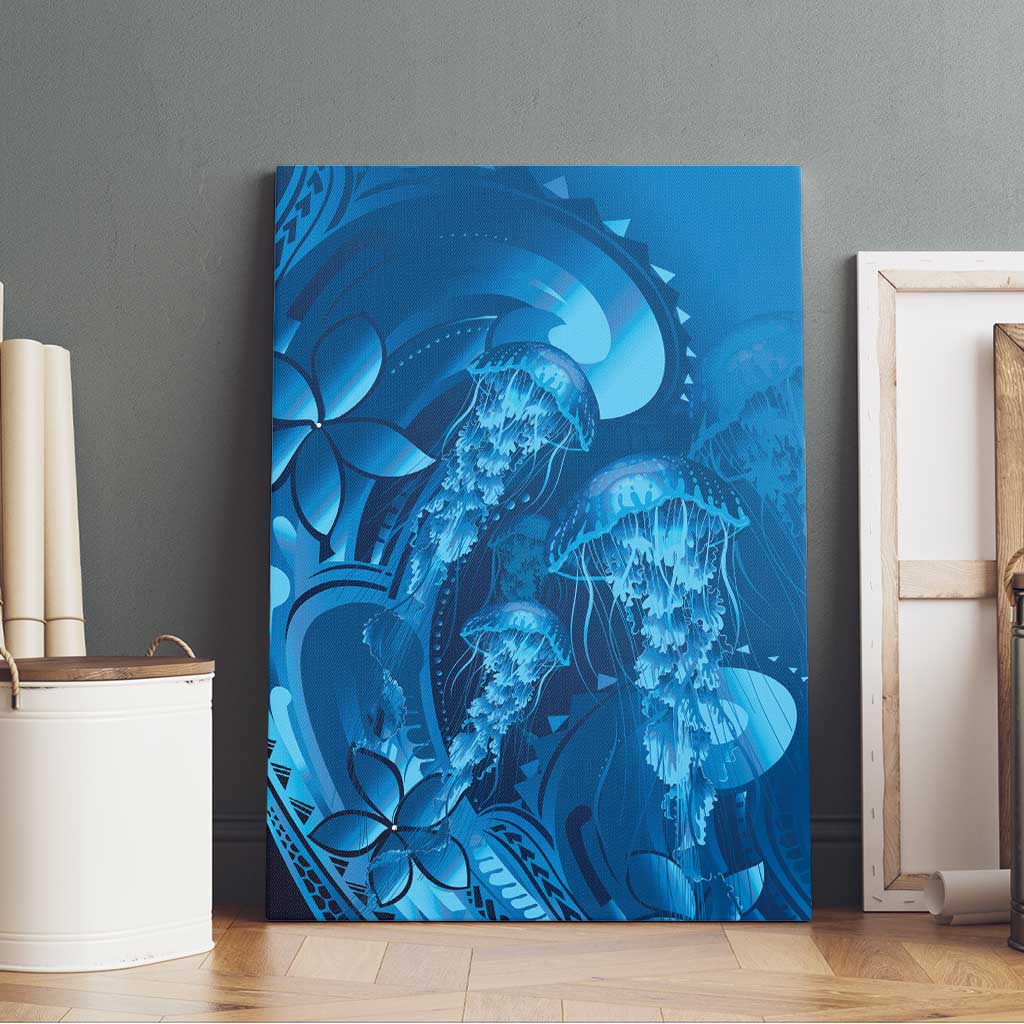 Blue Gradient Polynesia Jellyfish Canvas Wall Art Plumeria Polynesian Tattoo Glowing Vibes LT14 - Polynesian Pride