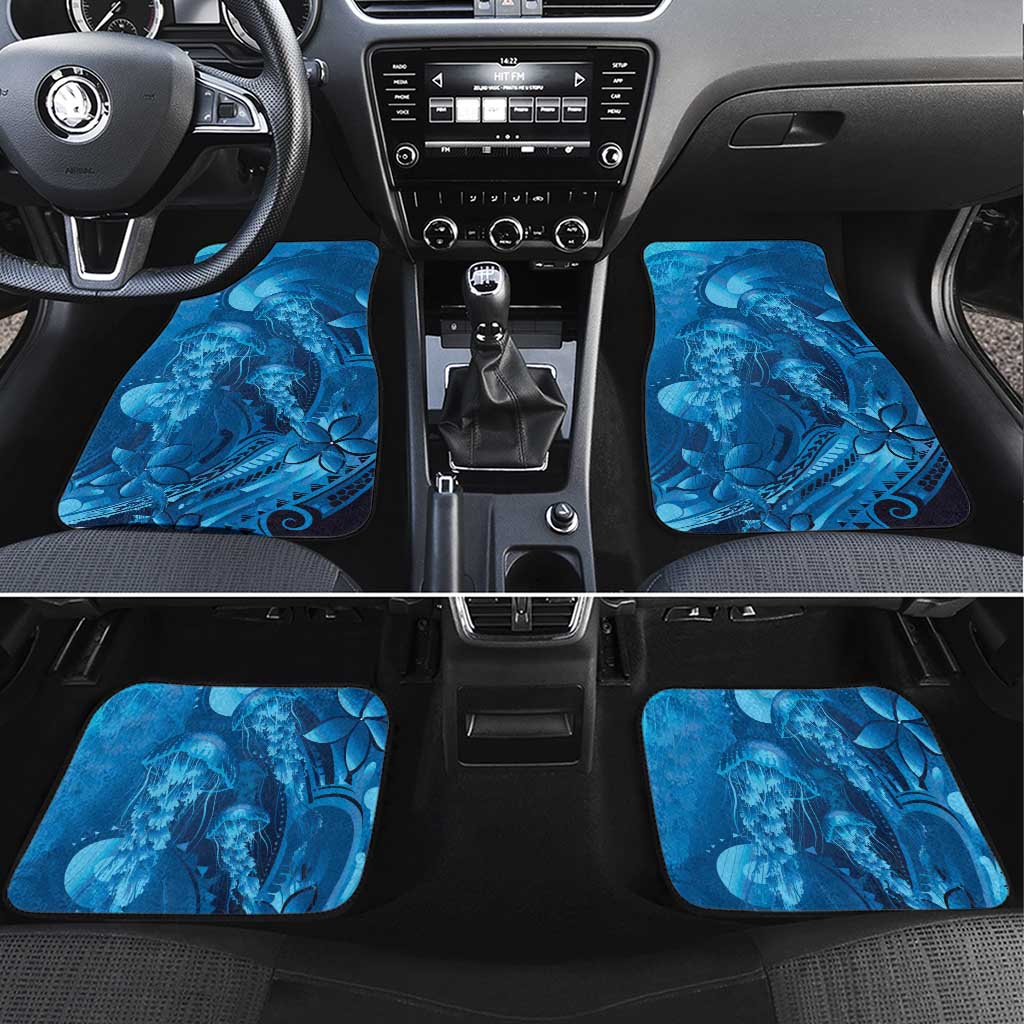 Blue Gradient Polynesia Jellyfish Car Mats Plumeria Polynesian Tattoo Glowing Vibes LT14 Set 4pcs Blue - Polynesian Pride