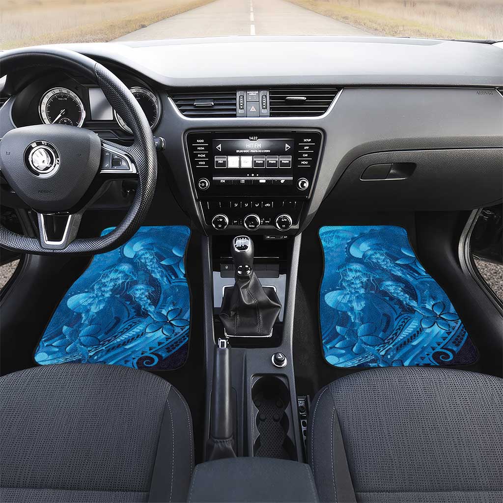 Blue Gradient Polynesia Jellyfish Car Mats Plumeria Polynesian Tattoo Glowing Vibes LT14 Set 2pcs - Front Blue - Polynesian Pride