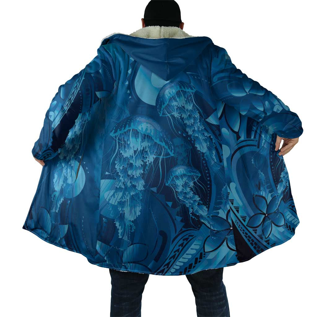 Blue Gradient Polynesia Jellyfish Cloak Plumeria Polynesian Tattoo Glowing Vibes LT14 - Polynesian Pride
