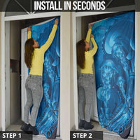 Blue Gradient Polynesia Jellyfish Door Cover Plumeria Polynesian Tattoo Glowing Vibes LT14 - Polynesian Pride