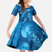 Blue Gradient Polynesia Jellyfish Family Matching Mermaid Dress and Hawaiian Shirt Plumeria Polynesian Tattoo Glowing Vibes