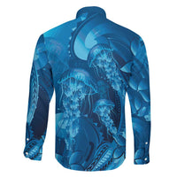 Blue Gradient Polynesia Jellyfish Family Matching Mermaid Dress and Hawaiian Shirt Plumeria Polynesian Tattoo Glowing Vibes
