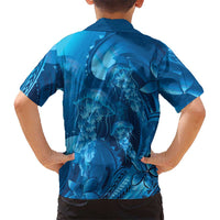 Blue Gradient Polynesia Jellyfish Family Matching Short Sleeve Bodycon Dress and Hawaiian Shirt Plumeria Polynesian Tattoo Glowing Vibes