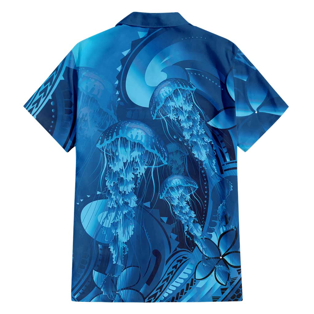 Blue Gradient Polynesia Jellyfish Family Matching Summer Maxi Dress and Hawaiian Shirt Plumeria Polynesian Tattoo Glowing Vibes