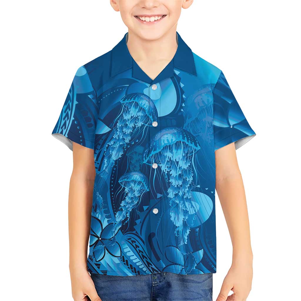Blue Gradient Polynesia Jellyfish Hawaiian Shirt Plumeria Polynesian Tattoo Glowing Vibes LT14 - Polynesian Pride