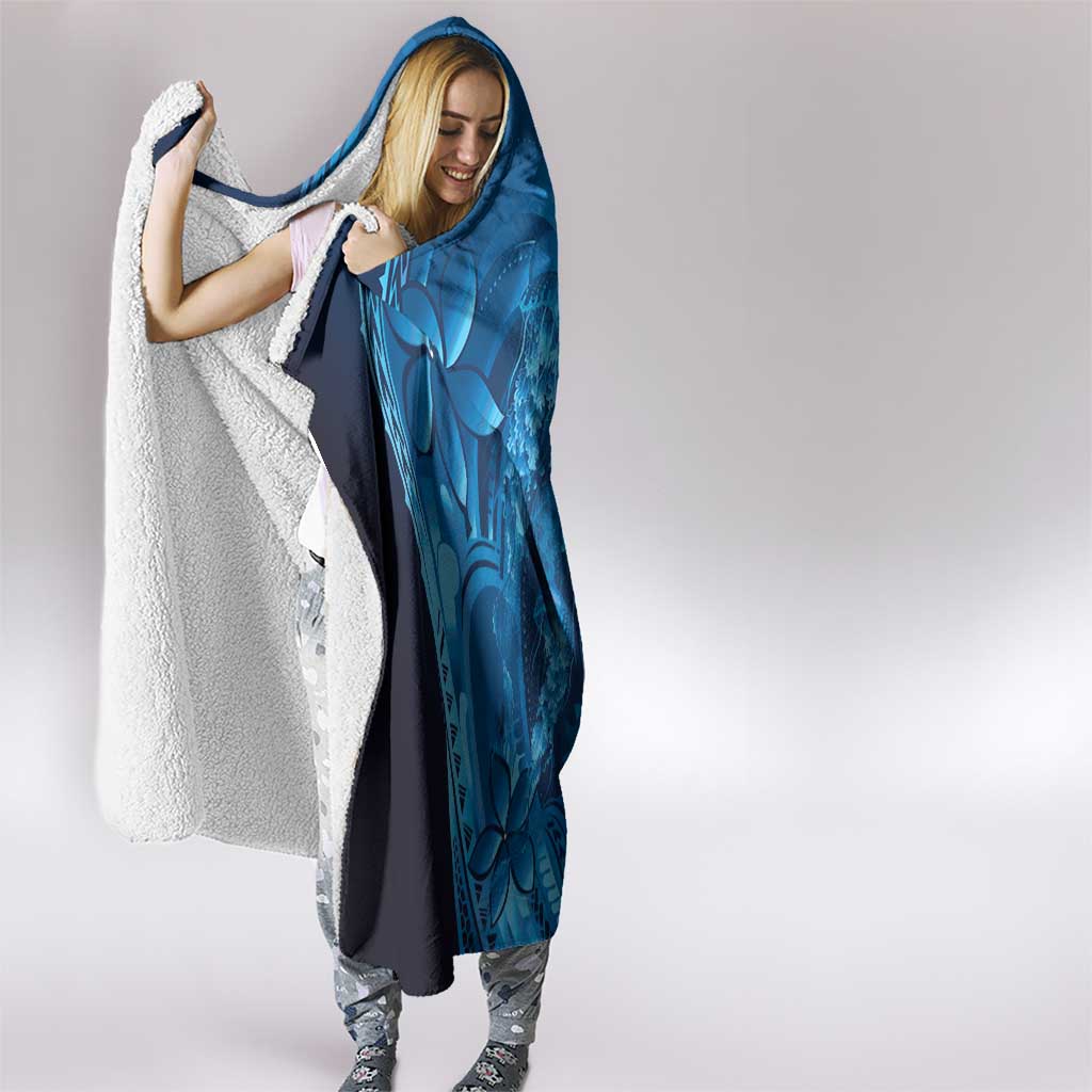 Blue Gradient Polynesia Jellyfish Hooded Blanket Plumeria Polynesian Tattoo Glowing Vibes LT14 - Polynesian Pride