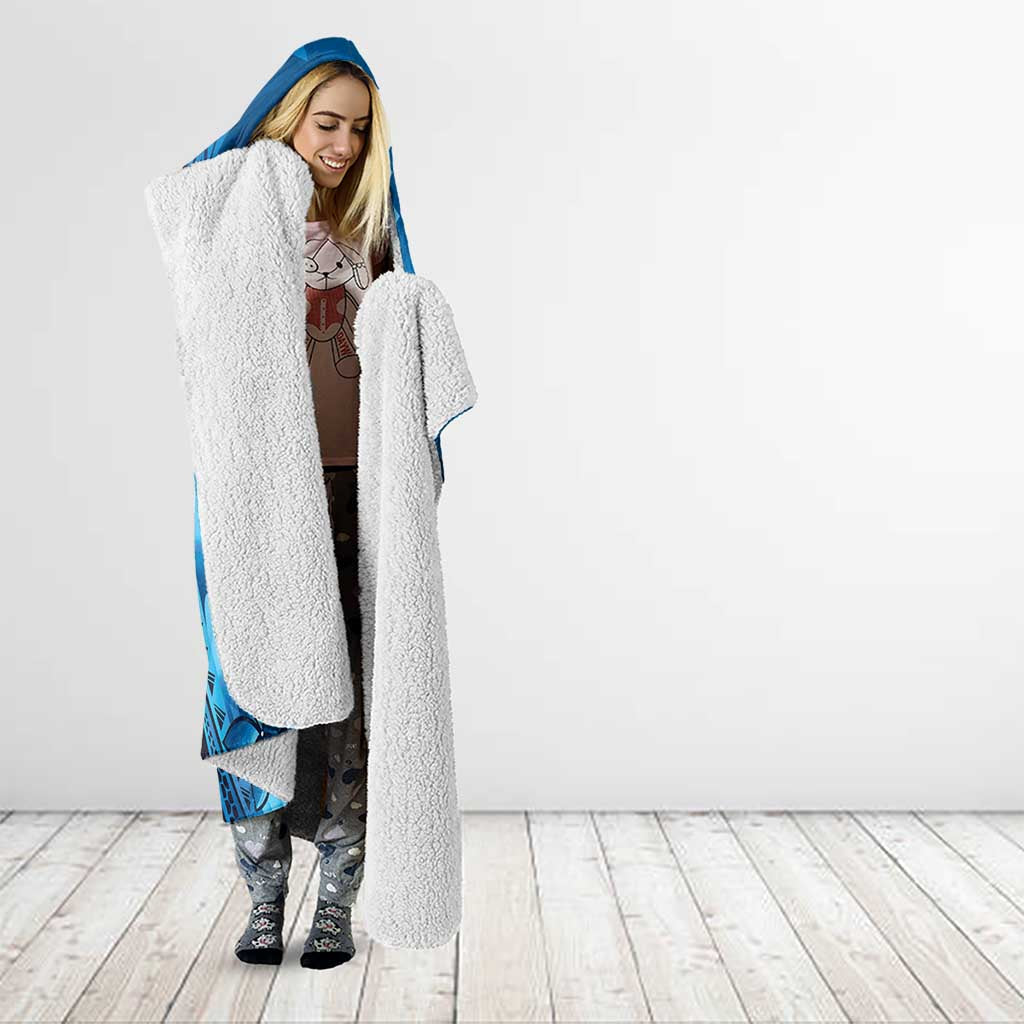 Blue Gradient Polynesia Jellyfish Hooded Blanket Plumeria Polynesian Tattoo Glowing Vibes LT14 - Polynesian Pride