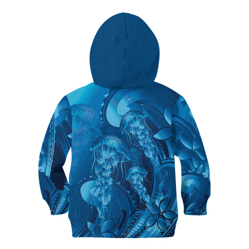 Blue Gradient Polynesia Jellyfish Kid Hoodie Plumeria Polynesian Tattoo Glowing Vibes LT14 - Polynesian Pride