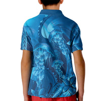 Blue Gradient Polynesia Jellyfish Kid Polo Shirt Plumeria Polynesian Tattoo Glowing Vibes LT14 - Polynesian Pride