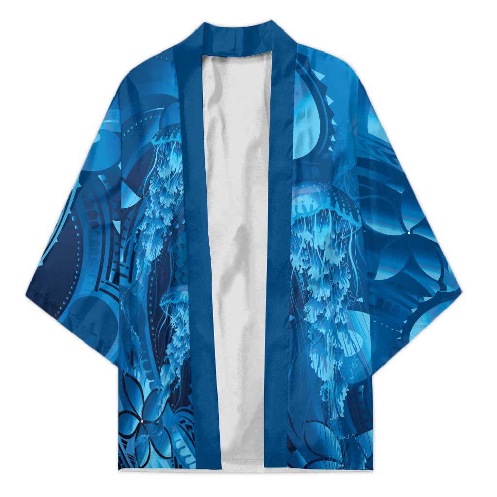 Blue Gradient Polynesia Jellyfish Kimono Plumeria Polynesian Tattoo Glowing Vibes LT14 Unisex Blue - Polynesian Pride