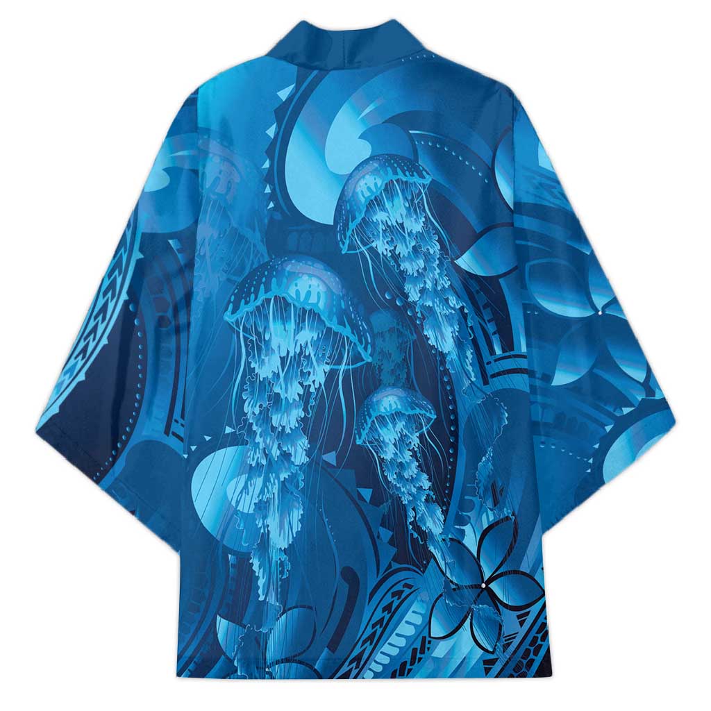 Blue Gradient Polynesia Jellyfish Kimono Plumeria Polynesian Tattoo Glowing Vibes LT14 - Polynesian Pride