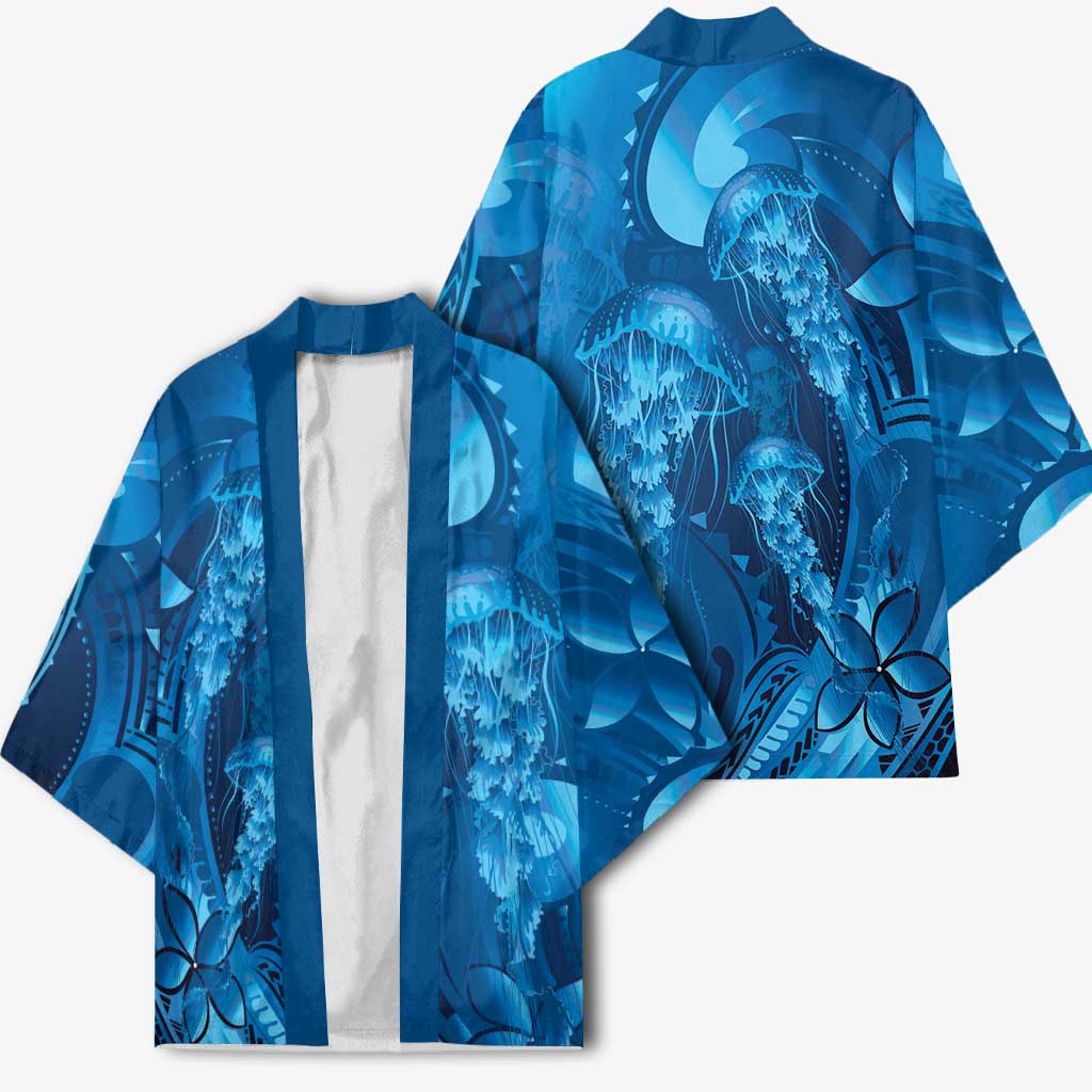 Blue Gradient Polynesia Jellyfish Kimono Plumeria Polynesian Tattoo Glowing Vibes LT14 - Polynesian Pride