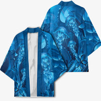 Blue Gradient Polynesia Jellyfish Kimono Plumeria Polynesian Tattoo Glowing Vibes LT14 - Polynesian Pride