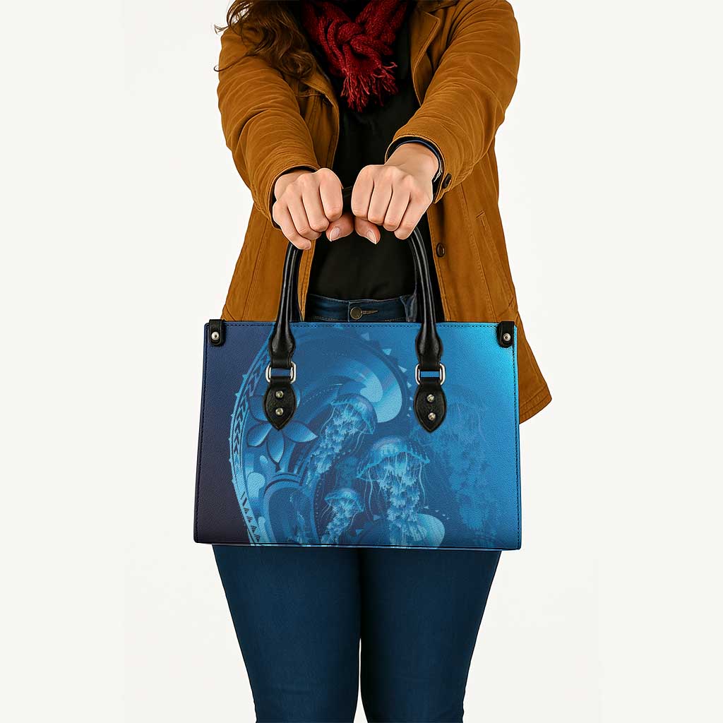 Blue Gradient Polynesia Jellyfish Leather Bag Plumeria Polynesian Tattoo Glowing Vibes LT14 - Polynesian Pride
