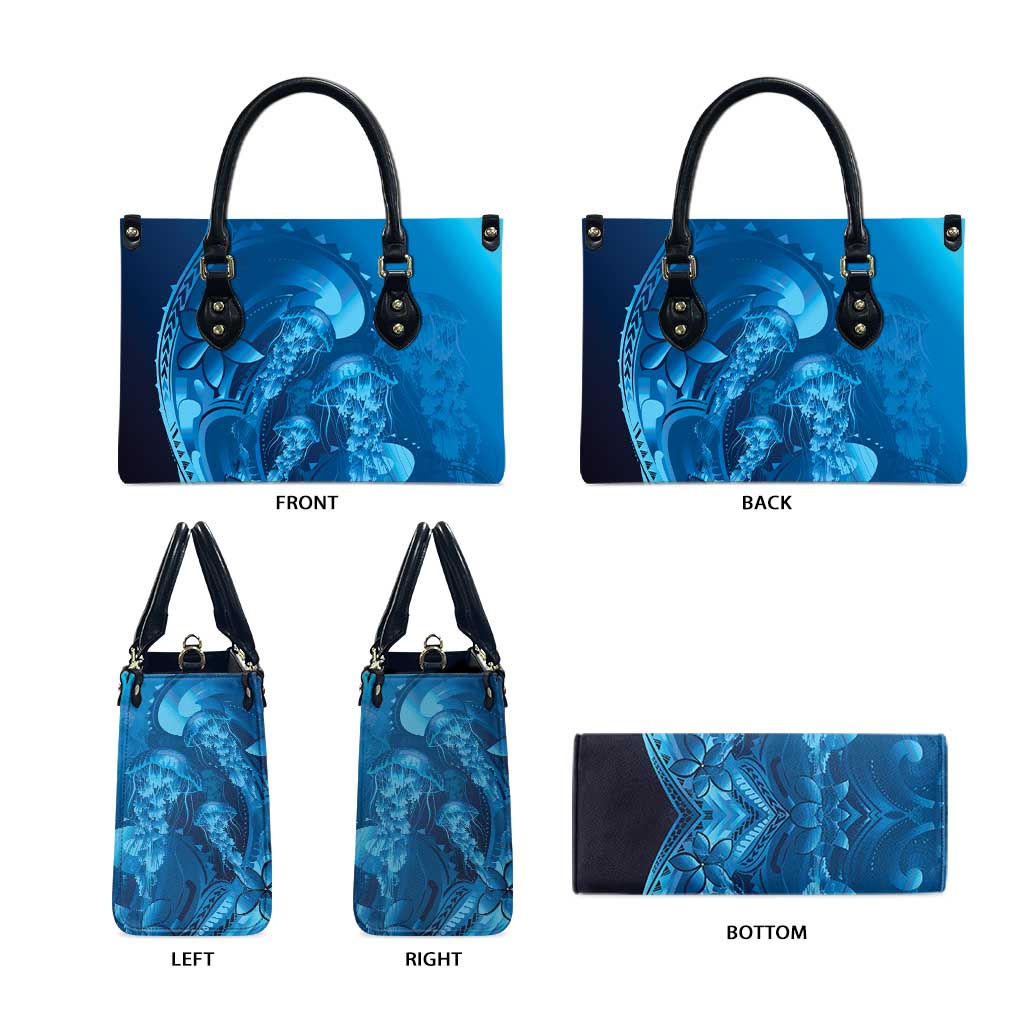 Blue Gradient Polynesia Jellyfish Leather Bag Plumeria Polynesian Tattoo Glowing Vibes LT14 - Polynesian Pride