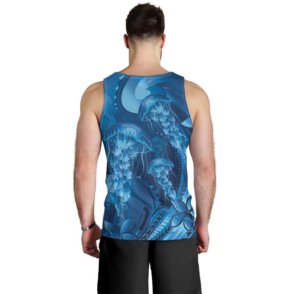 Blue Gradient Polynesia Jellyfish Men Tank Top Plumeria Polynesian Tattoo Glowing Vibes LT14 - Polynesian Pride