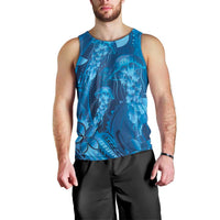 Blue Gradient Polynesia Jellyfish Men Tank Top Plumeria Polynesian Tattoo Glowing Vibes LT14 - Polynesian Pride