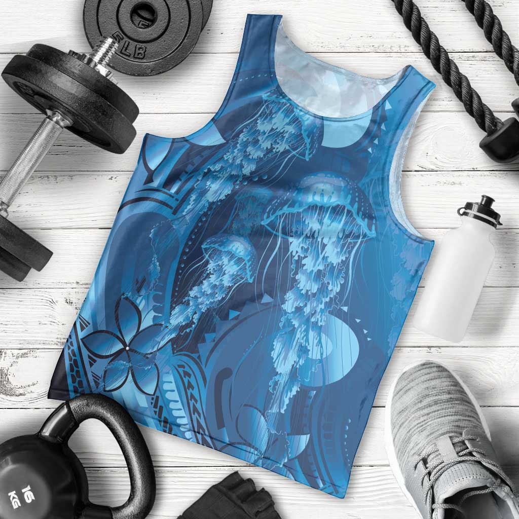 Blue Gradient Polynesia Jellyfish Men Tank Top Plumeria Polynesian Tattoo Glowing Vibes LT14 - Polynesian Pride
