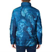 Blue Gradient Polynesia Jellyfish Padded Jacket Plumeria Polynesian Tattoo Glowing Vibes