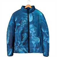 Blue Gradient Polynesia Jellyfish Padded Jacket Plumeria Polynesian Tattoo Glowing Vibes