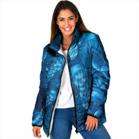 Blue Gradient Polynesia Jellyfish Padded Jacket Plumeria Polynesian Tattoo Glowing Vibes