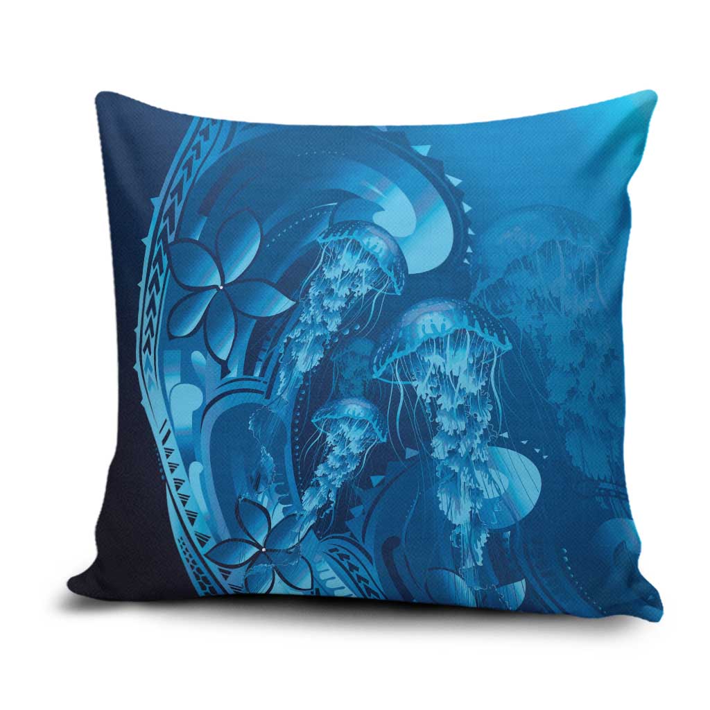 Blue Gradient Polynesia Jellyfish Pillow Cover Plumeria Polynesian Tattoo Glowing Vibes LT14 Blue - Polynesian Pride