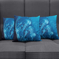 Blue Gradient Polynesia Jellyfish Pillow Cover Plumeria Polynesian Tattoo Glowing Vibes LT14 - Polynesian Pride