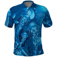 Blue Gradient Polynesia Jellyfish Polo Shirt Plumeria Polynesian Tattoo Glowing Vibes LT14 Blue - Polynesian Pride