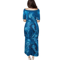 Blue Gradient Polynesia Jellyfish Puletasi Plumeria Polynesian Tattoo Glowing Vibes LT14 - Polynesian Pride