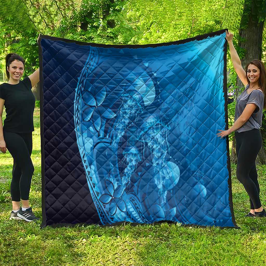 Blue Gradient Polynesia Jellyfish Quilt Plumeria Polynesian Tattoo Glowing Vibes LT14 - Polynesian Pride
