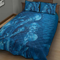 Blue Gradient Polynesia Jellyfish Quilt Bed Set Plumeria Polynesian Tattoo Glowing Vibes LT14 - Polynesian Pride