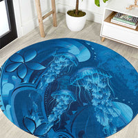 Blue Gradient Polynesia Jellyfish Round Carpet Plumeria Polynesian Tattoo Glowing Vibes LT14 Blue - Polynesian Pride
