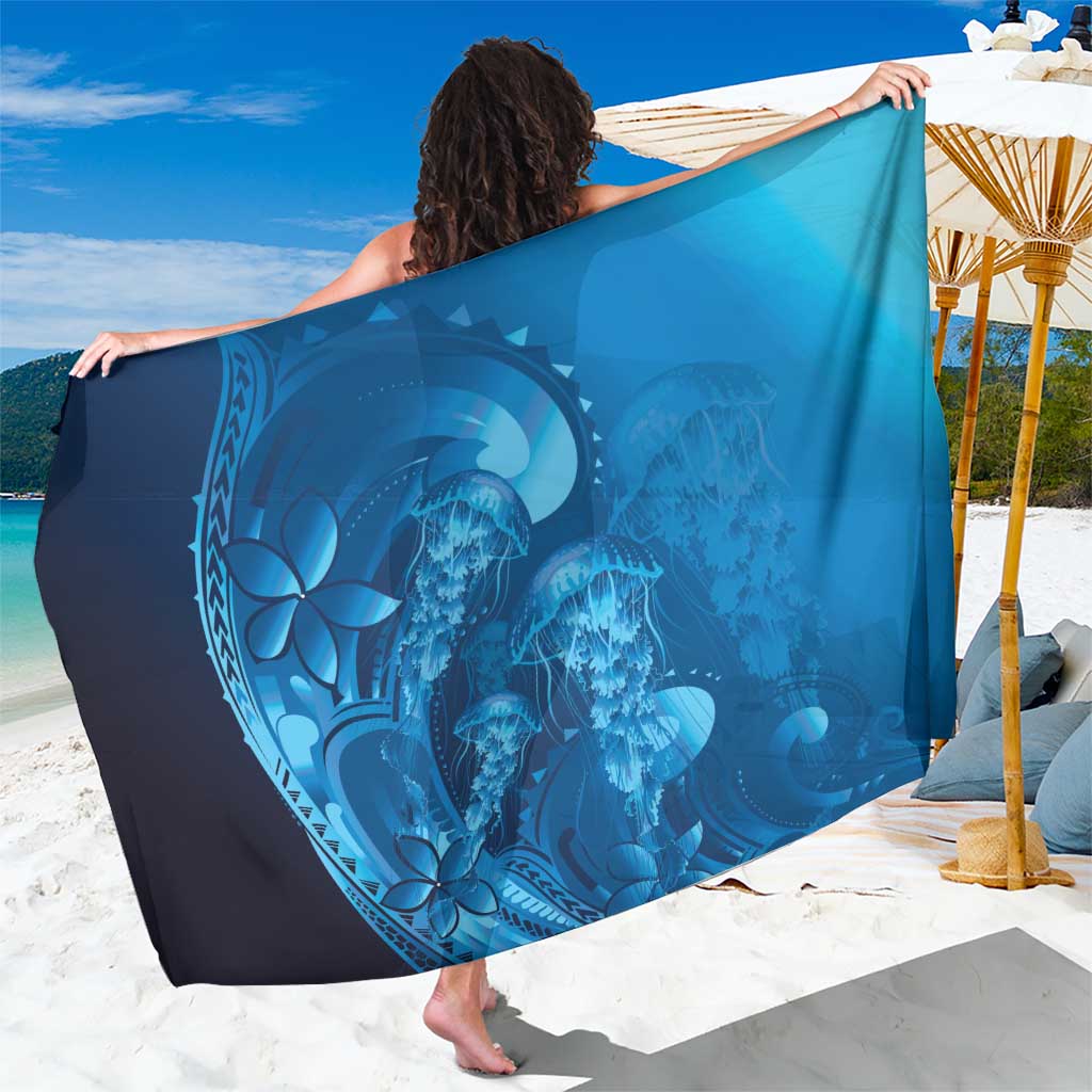 Blue Gradient Polynesia Jellyfish Sarong Plumeria Polynesian Tattoo Glowing Vibes LT14 One Size 44 x 66 inches Blue - Polynesian Pride