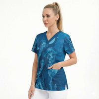 Blue Gradient Polynesia Jellyfish Scrub Top Plumeria Polynesian Tattoo Glowing Vibes LT14 - Polynesian Pride