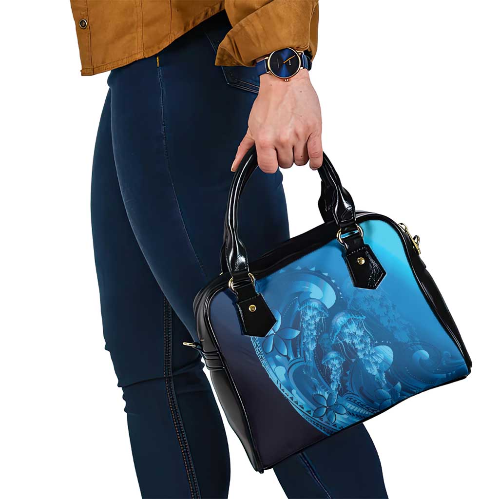 Blue Gradient Polynesia Jellyfish Shoulder Handbag Plumeria Polynesian Tattoo Glowing Vibes LT14 - Polynesian Pride